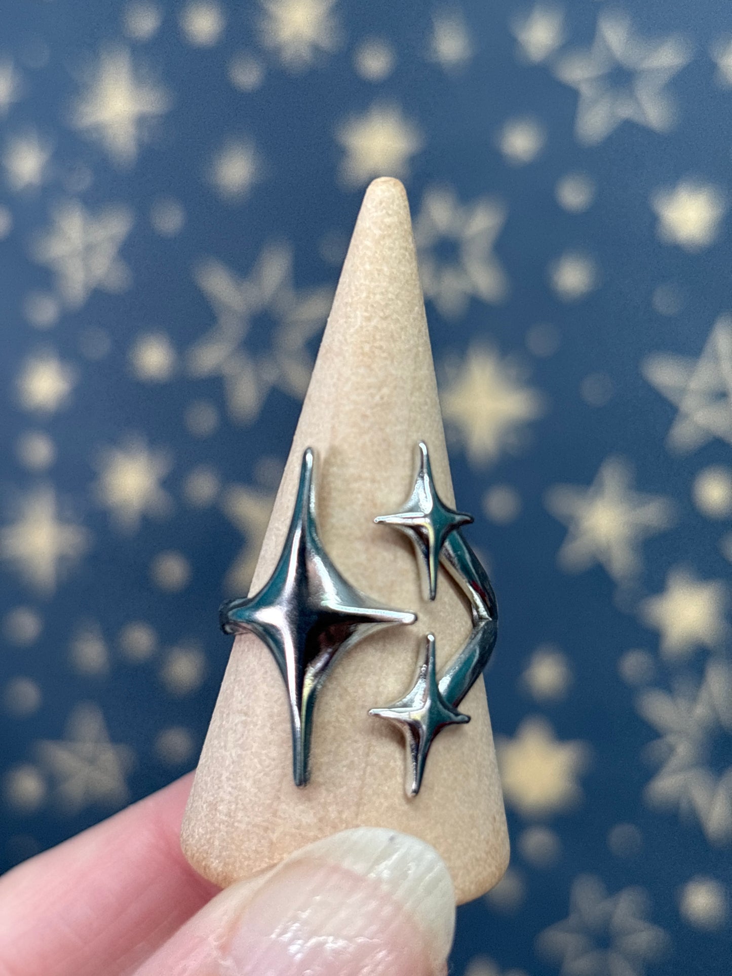 Large Starburst Stainless Steel Adjustable Ring