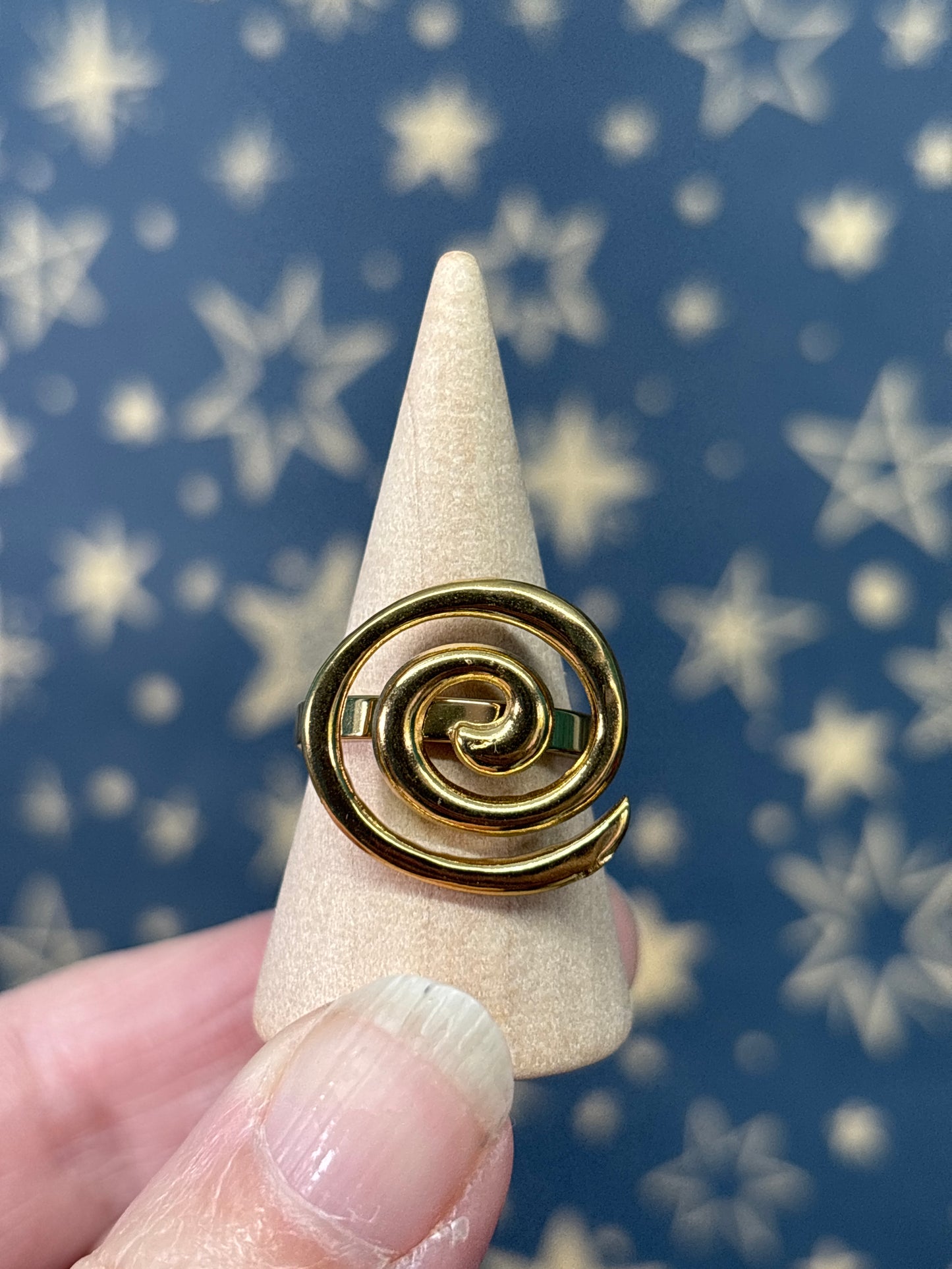 Spiral 18k Gold Plated Stainless Steel Adjustable Ring