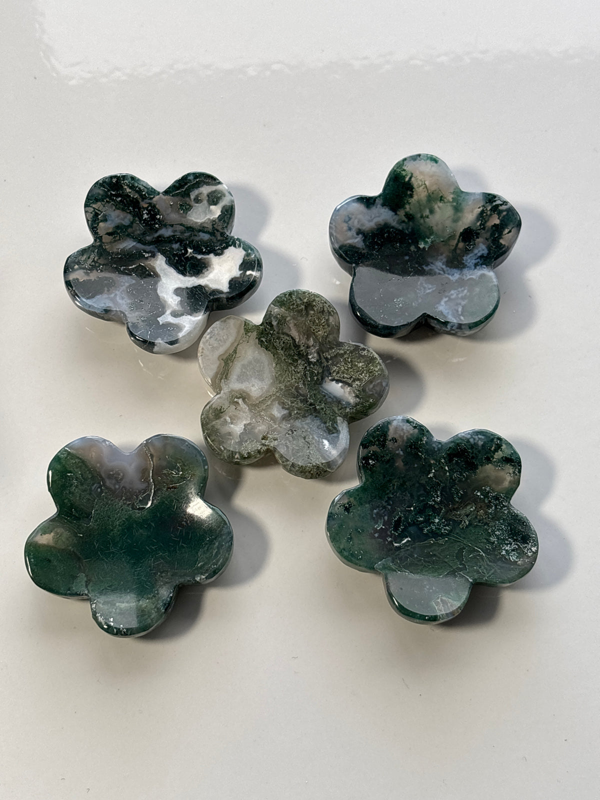 Moss Agate Flower Worry Stone (Picked at random)