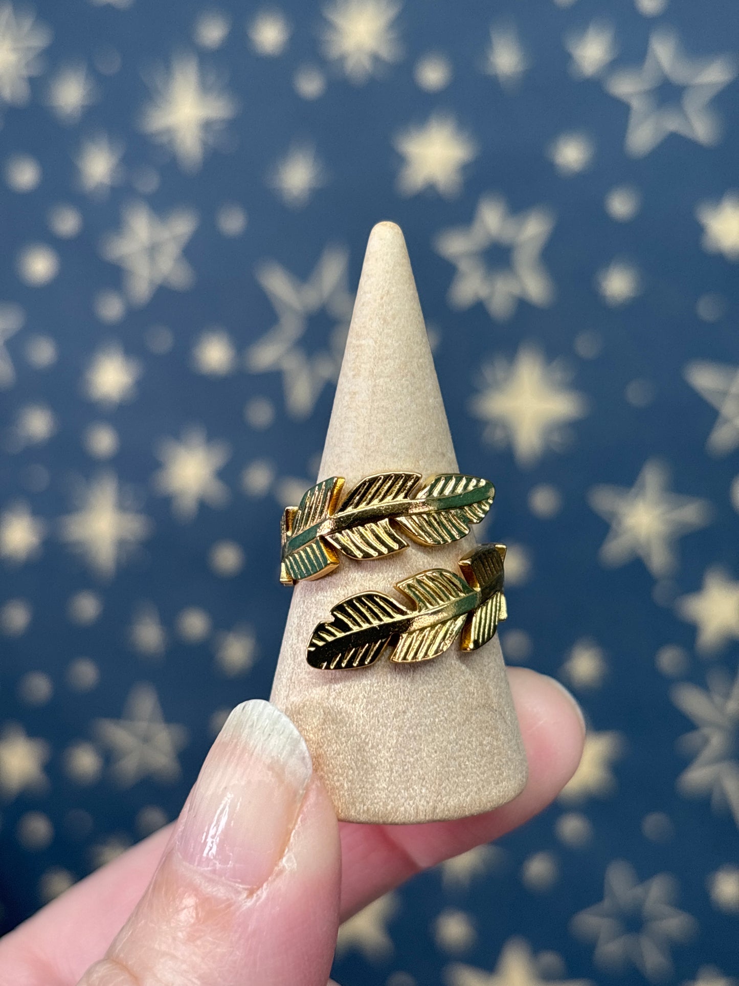Feather 18k Gold Plated Stainless Steel Adjustable Ring