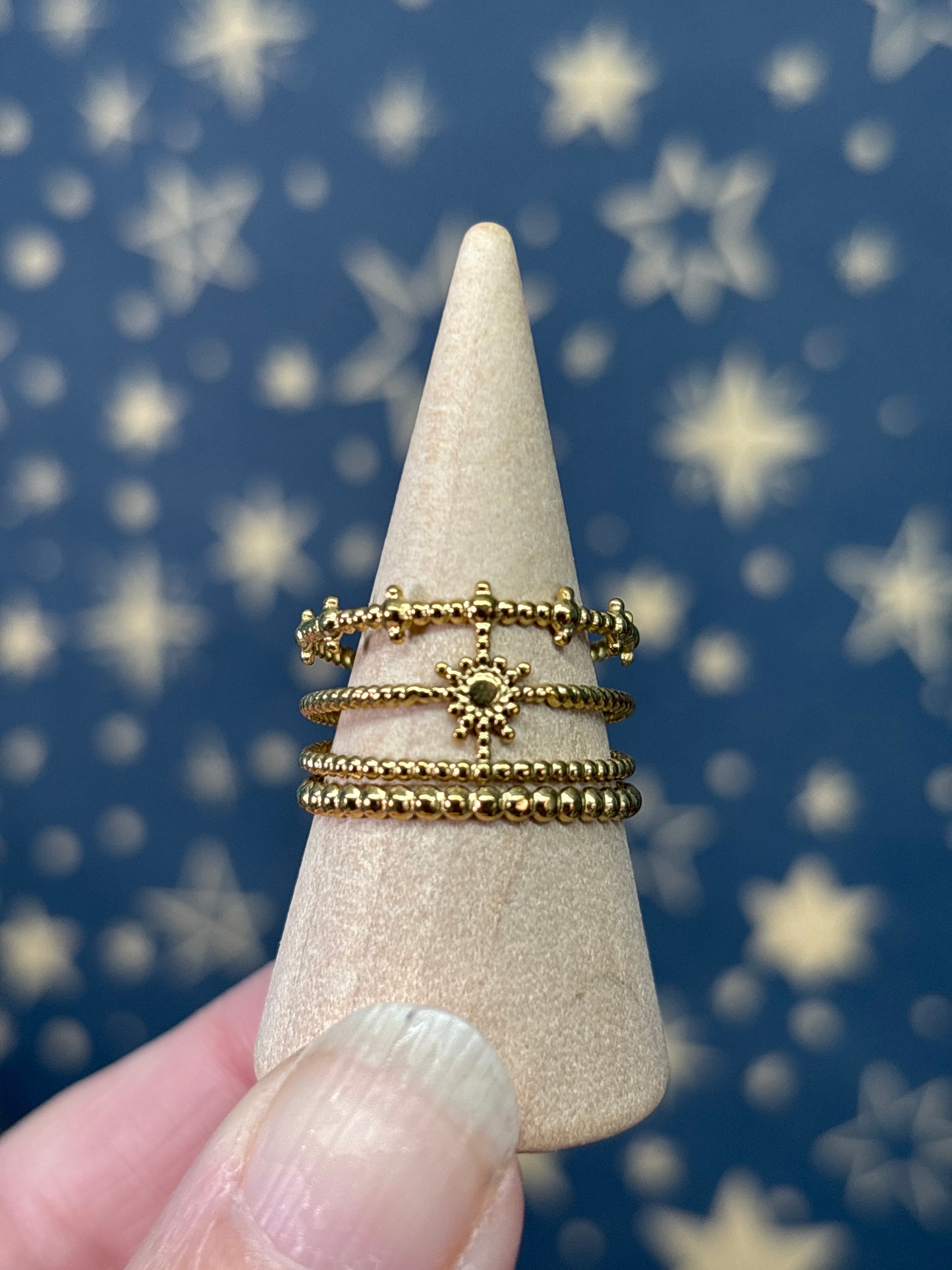 Sun 18k Gold Plated Stainless Steel Adjustable Ring