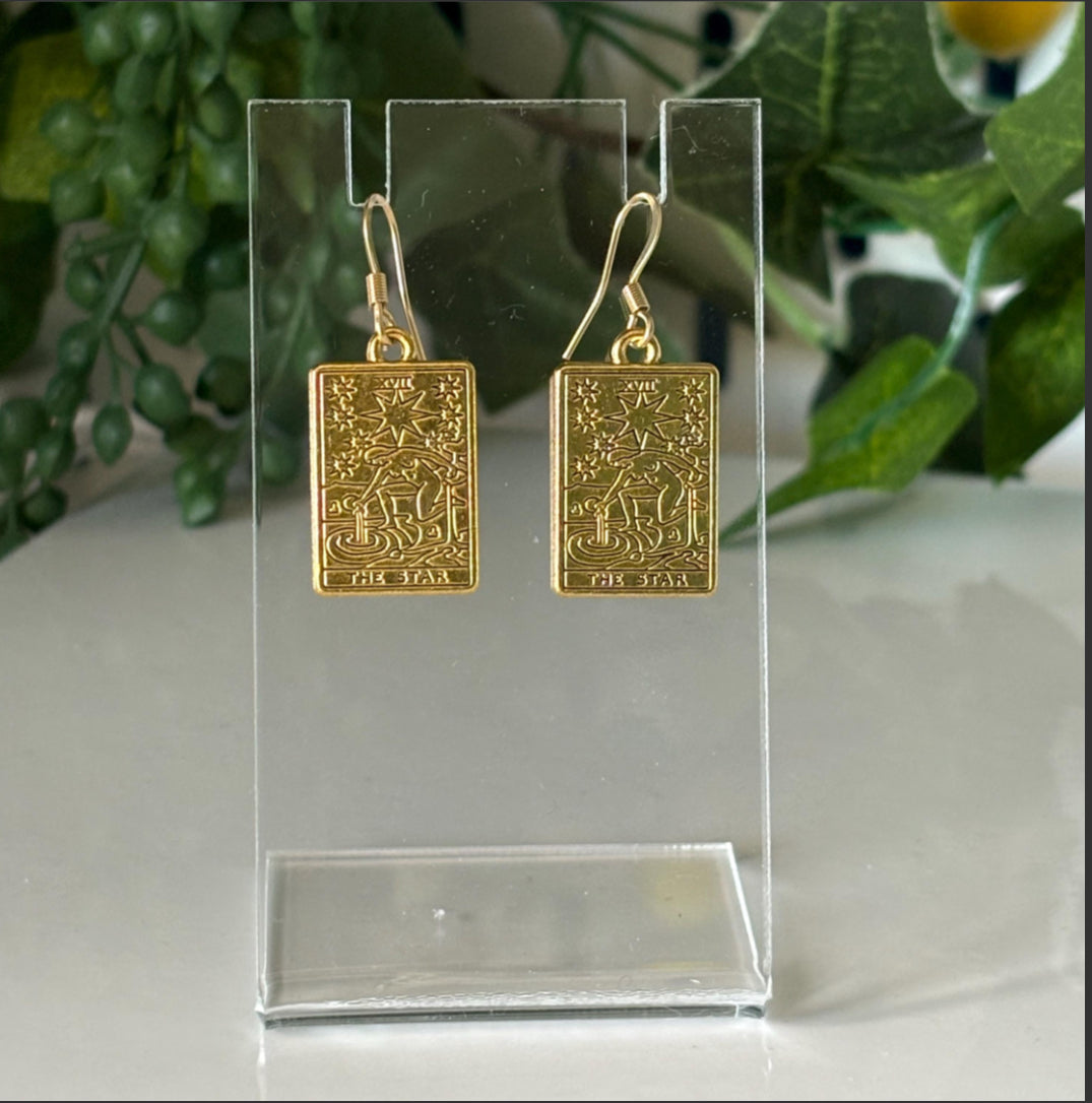 Tarot Card Dangle Earrings Gold Plated Stainless Steel