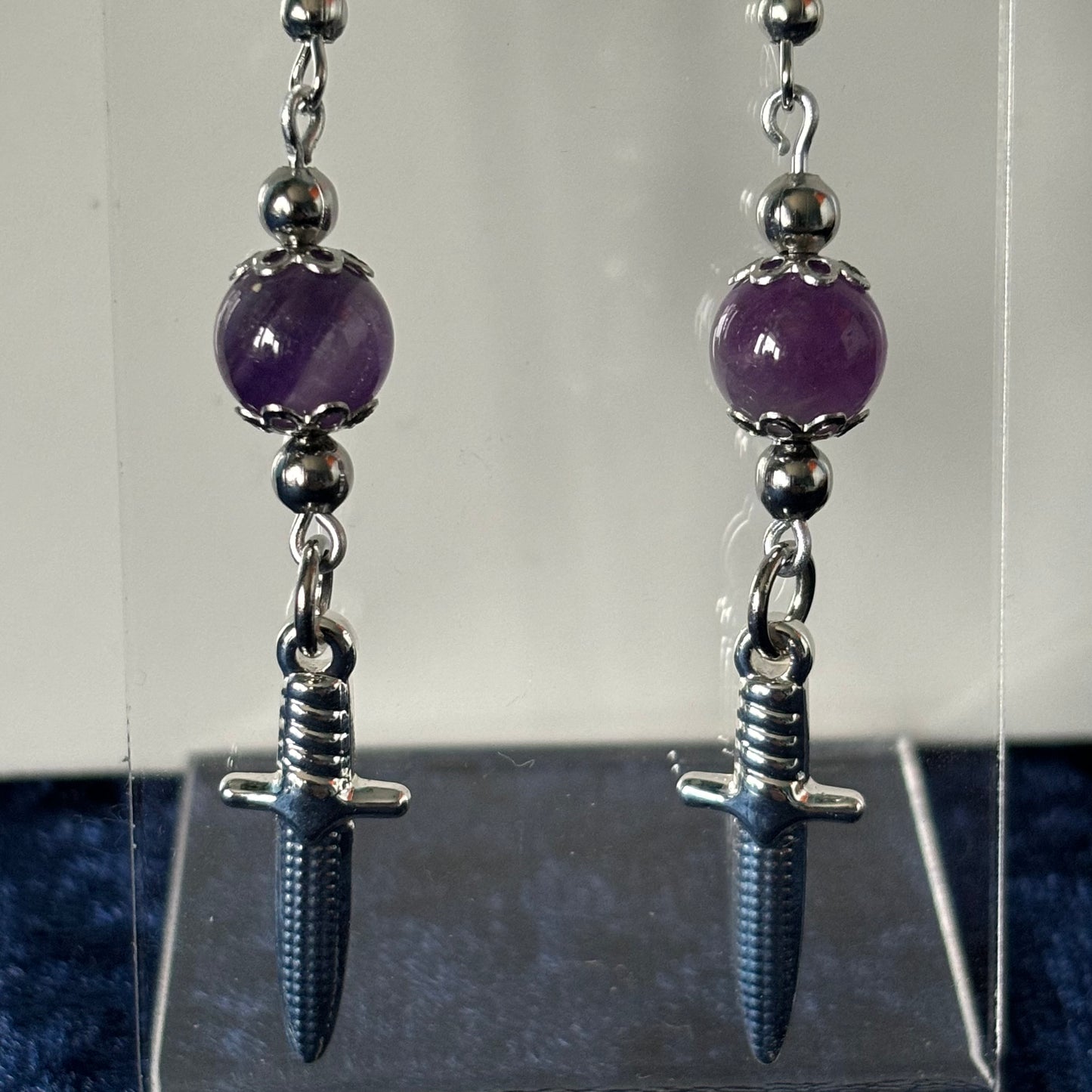 Amethyst Dagger Dangle Earrings