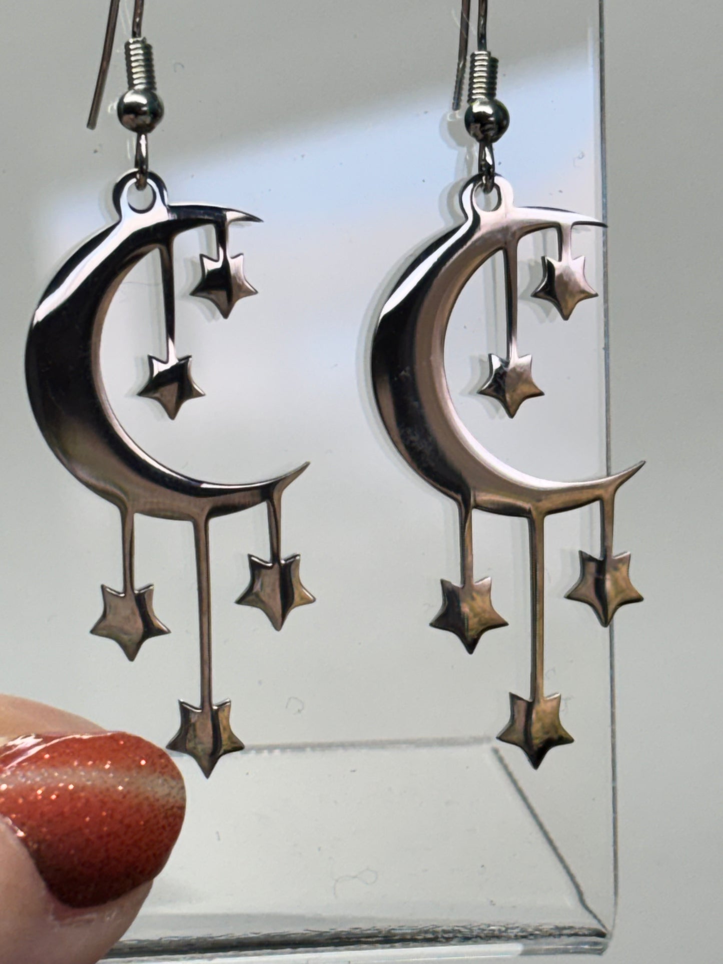 Moon Star Drop Earrings in Silver