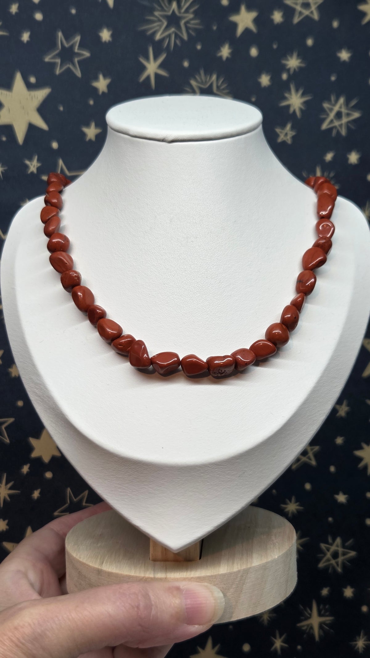 Red Jasper Mixed Size Crystal Beaded Necklace with Silver Clasp