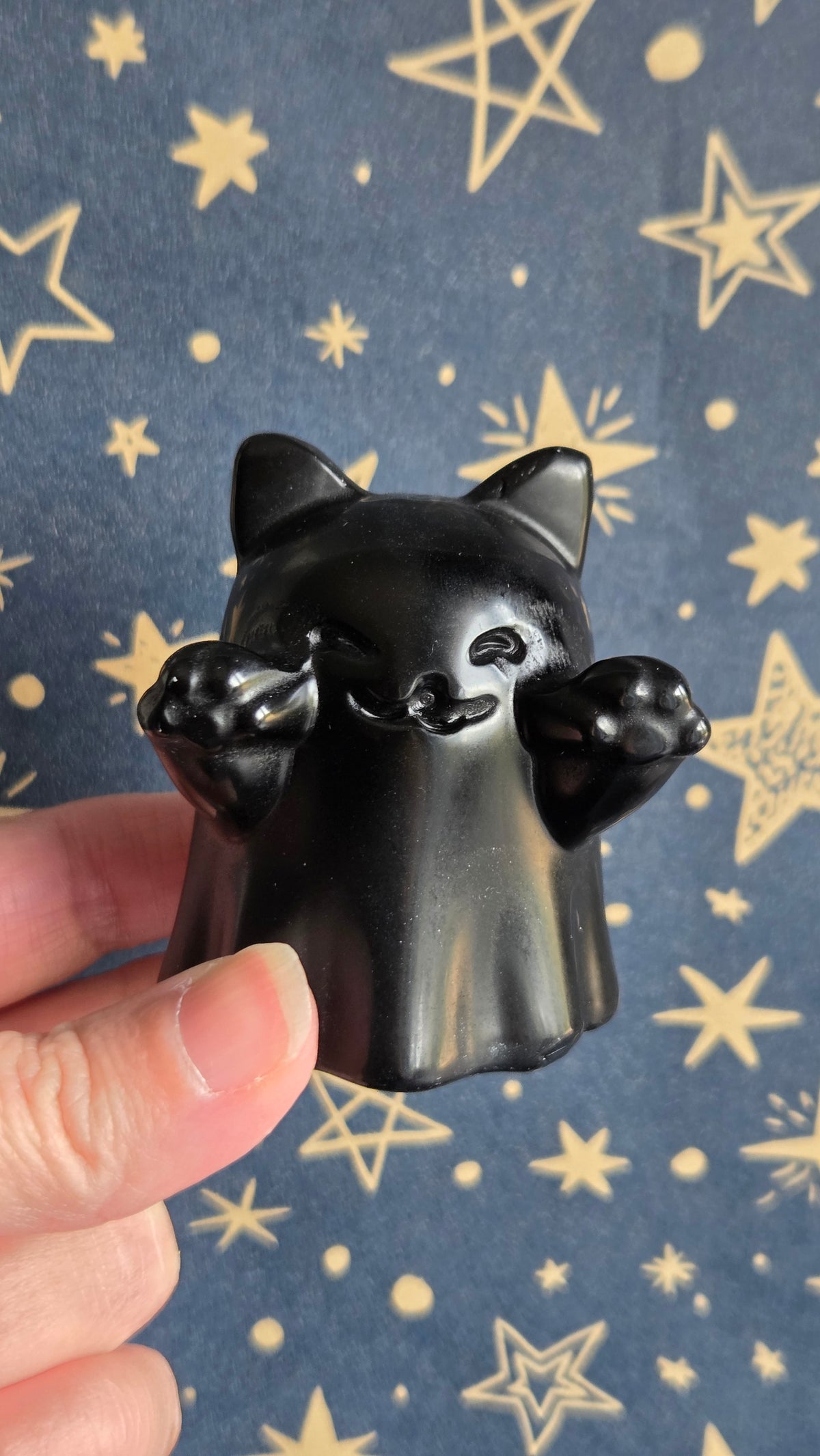 Chunky Black Obsidian Ghost Cat