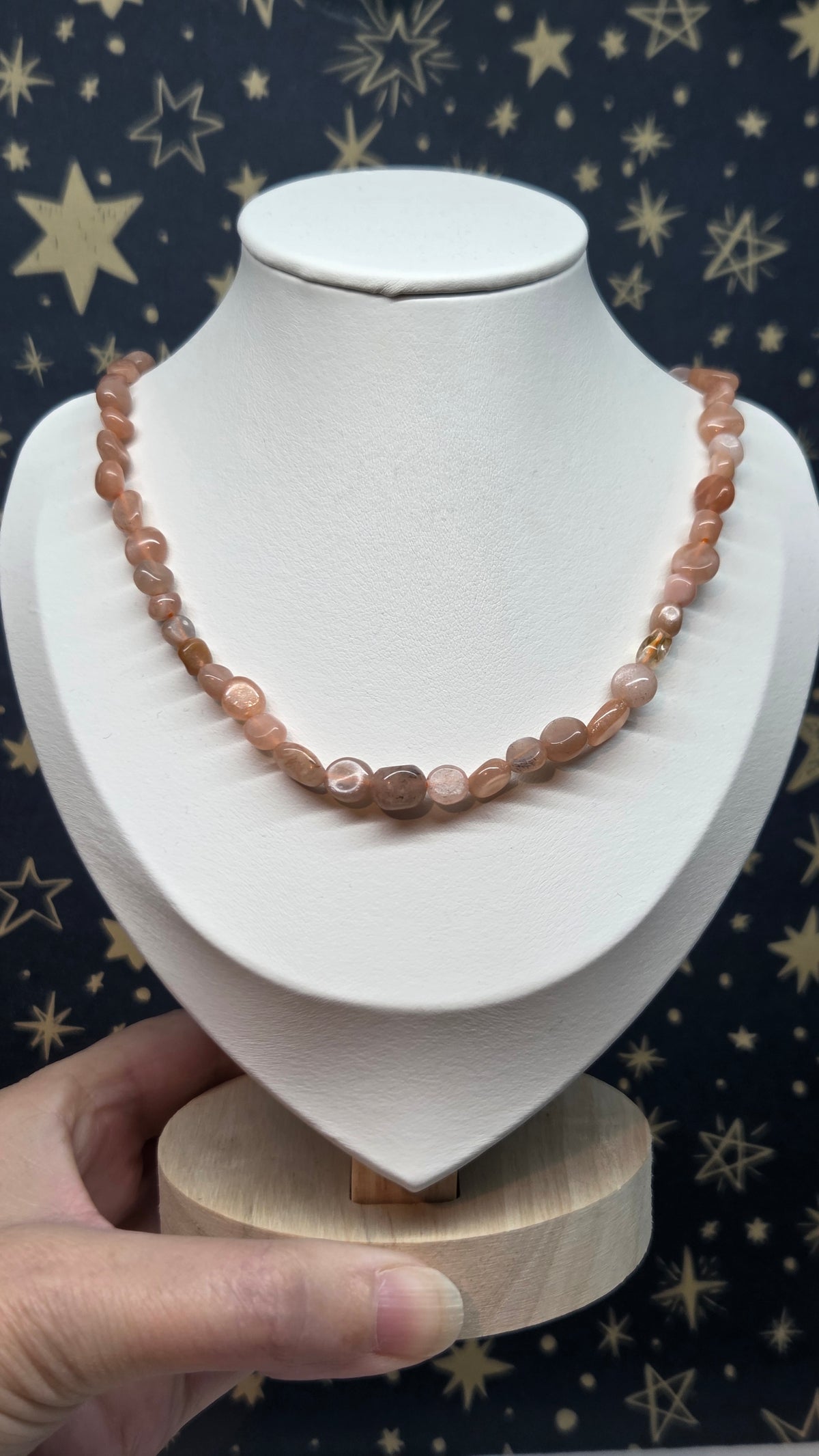 Sunstone Mixed Size Crystal Beaded Necklace with Silver Clasp