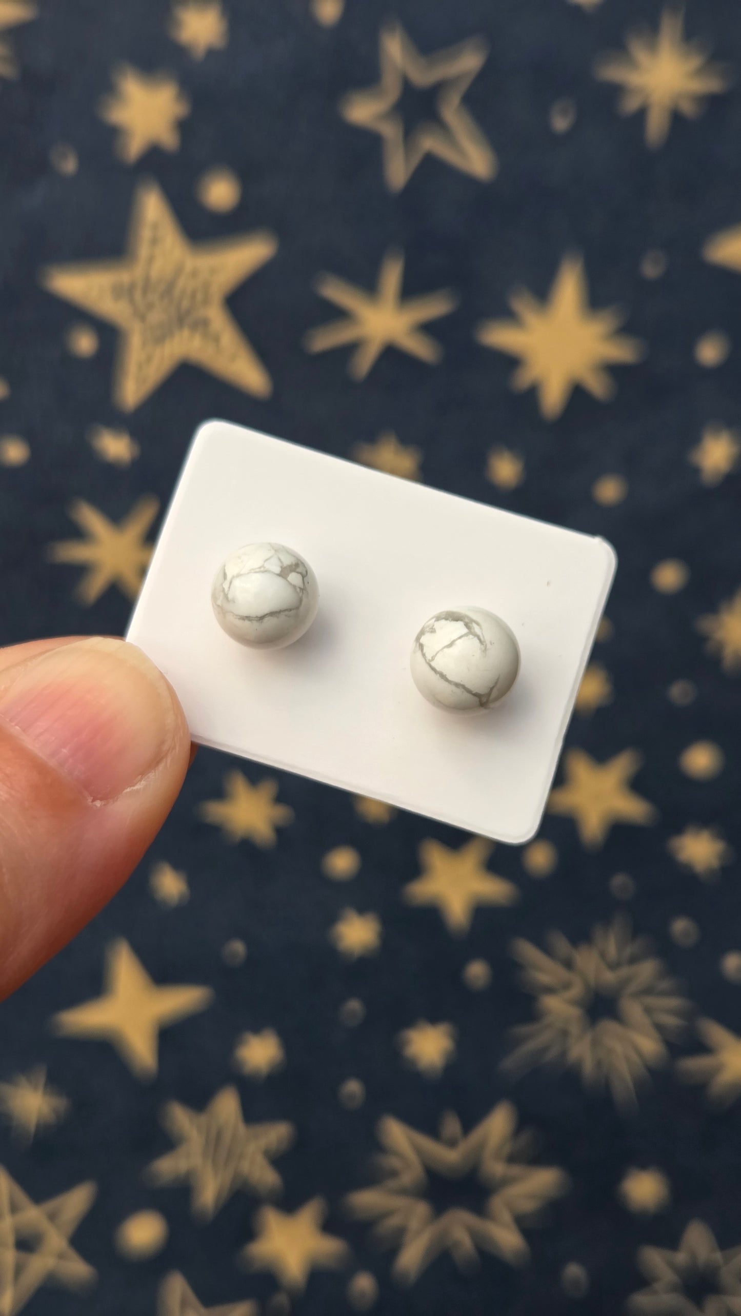 Howlite Crystal Ball 925 Sterling Silver Stud Earrings