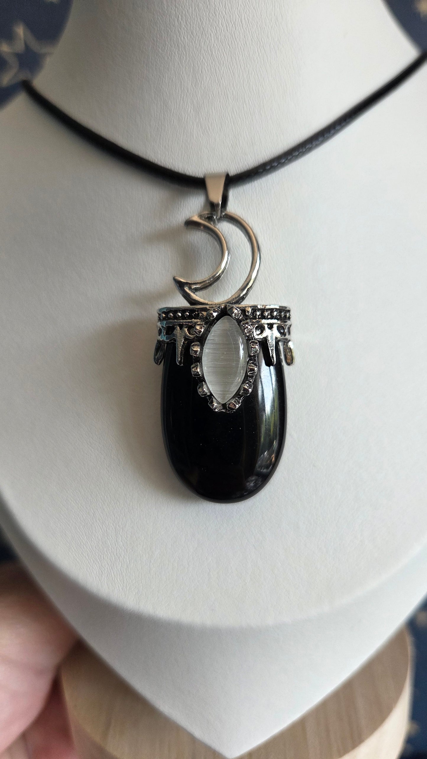 Black Obsidian Moon Pendant/Necklace