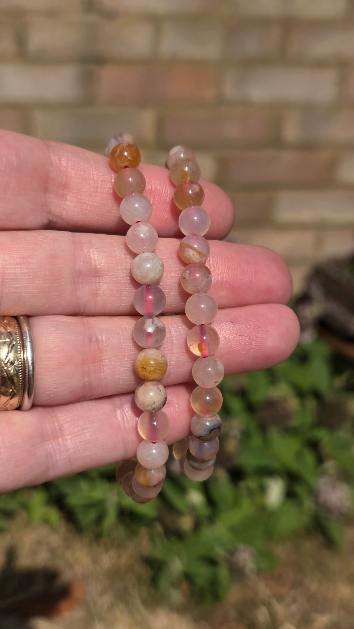 Flower Agate 6mm Crystal Beaded Bracelet x1