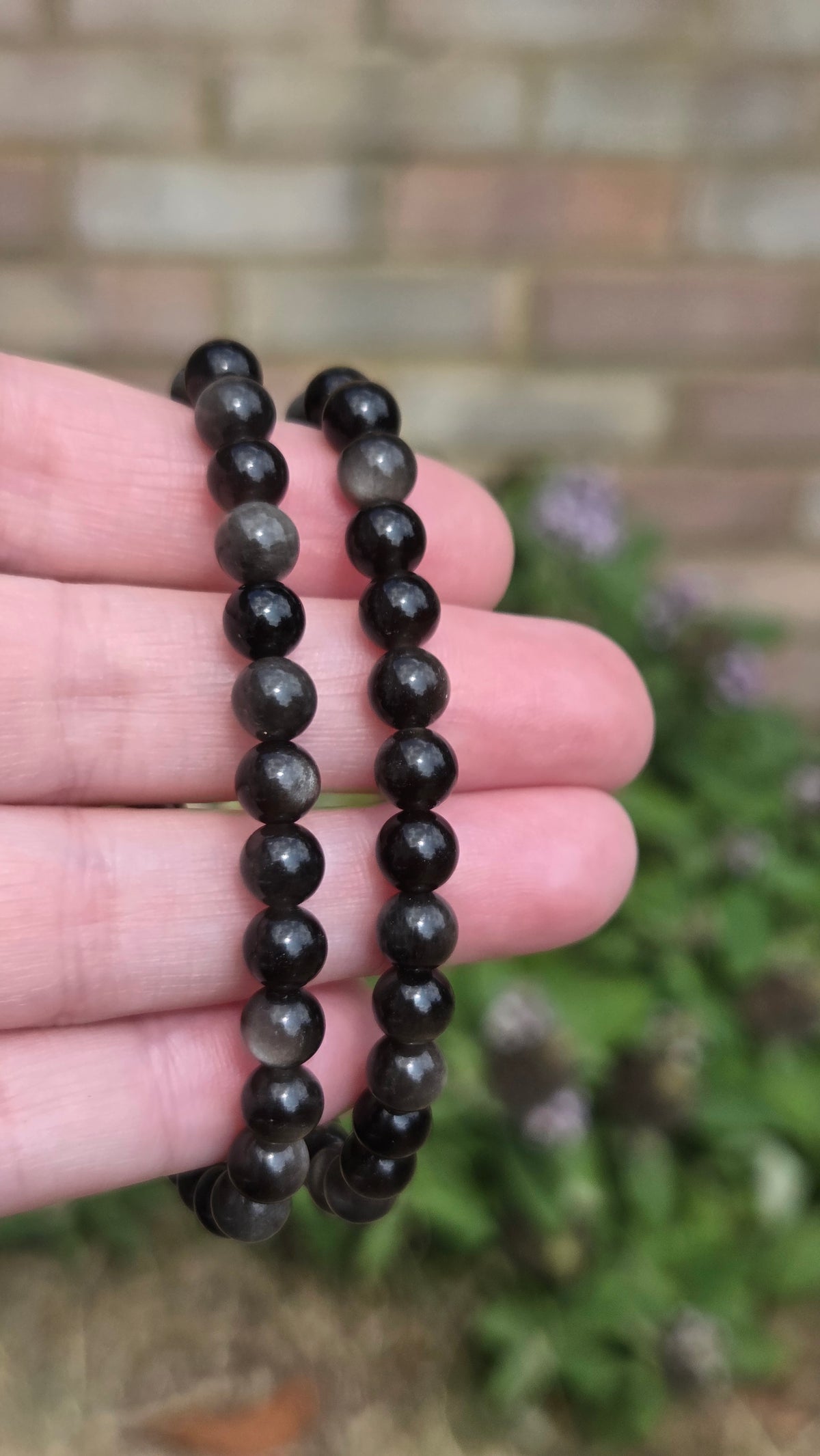 Silver Sheen Obsidian 6mm Crystal Beaded Bracelet x1