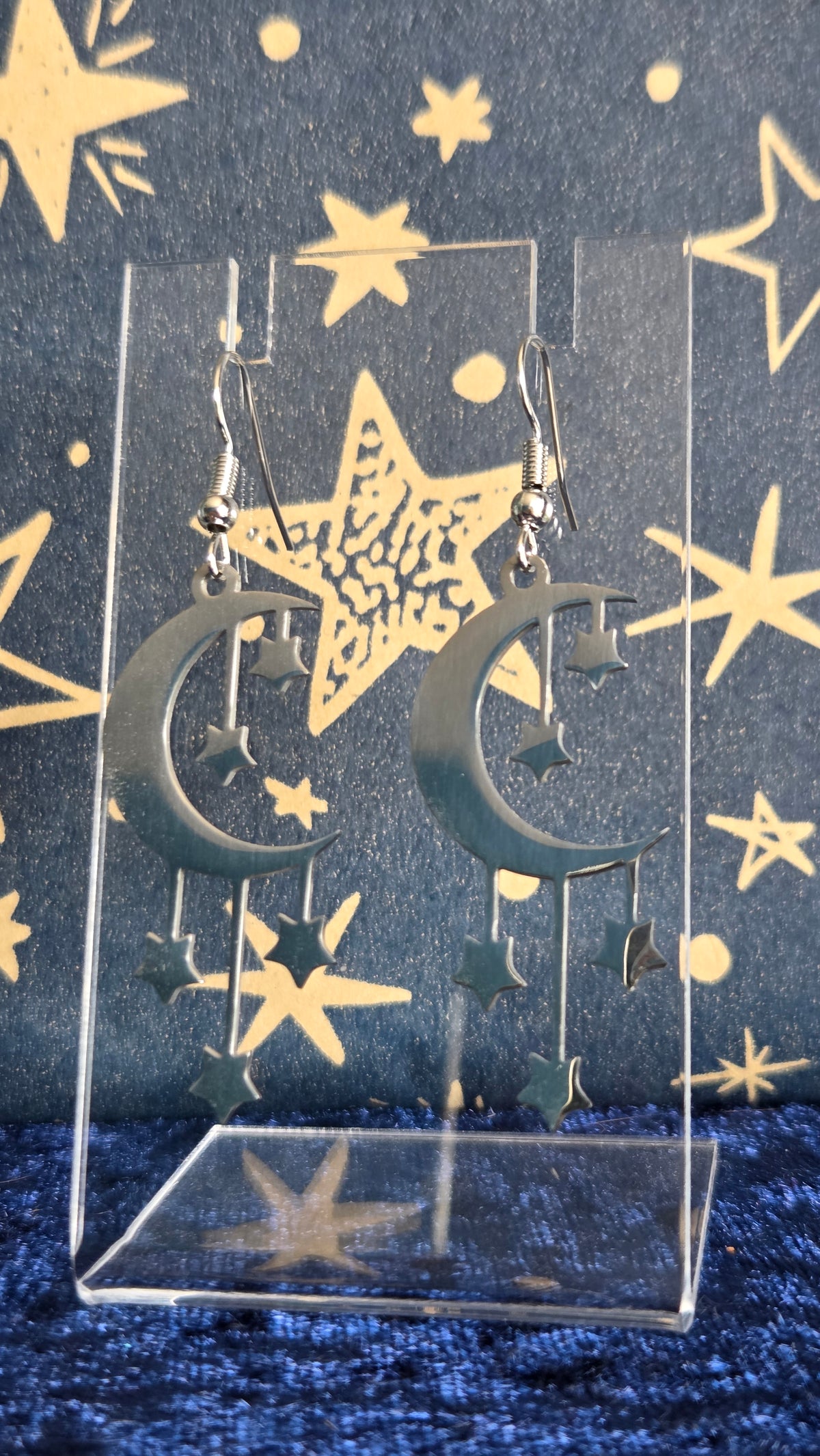 Moon Star Drop Earrings in Silver