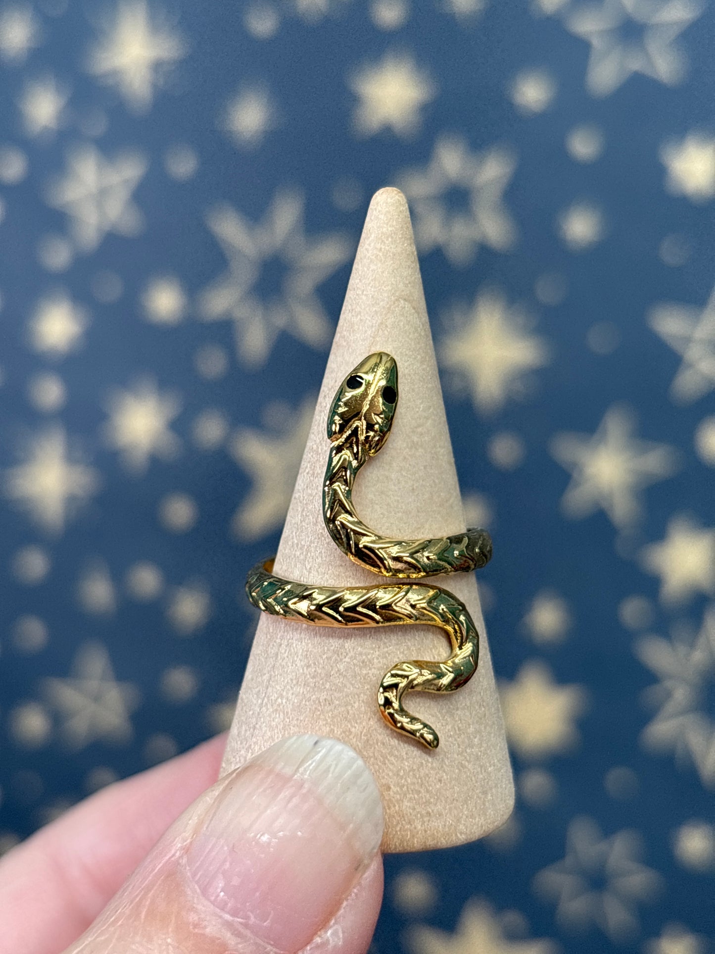 Snake 18k Gold Plated Stainless Steel Adjustable Ring b
