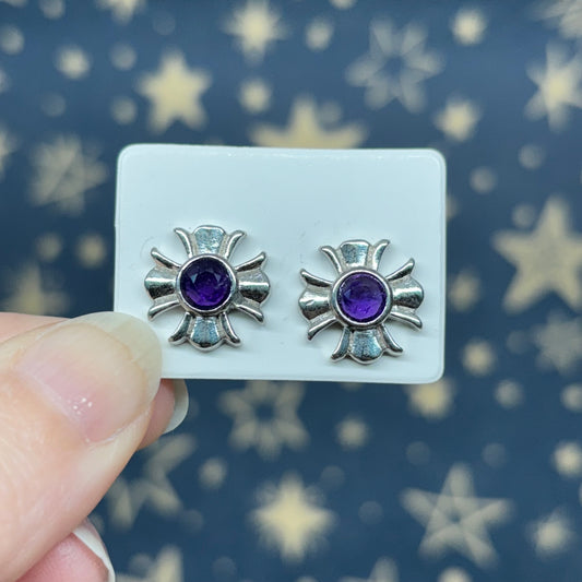 Amethyst Cross Sterling Silver Studs