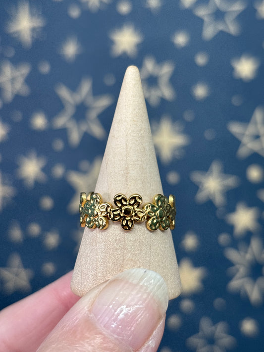 Flower 18k Gold Plated Stainless Steel Adjustable Ring