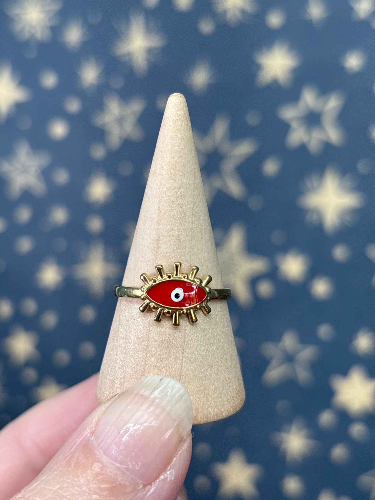 Red ‘Evil Eye’ 18k Gold Plated Stainless Steel Adjustable Ring