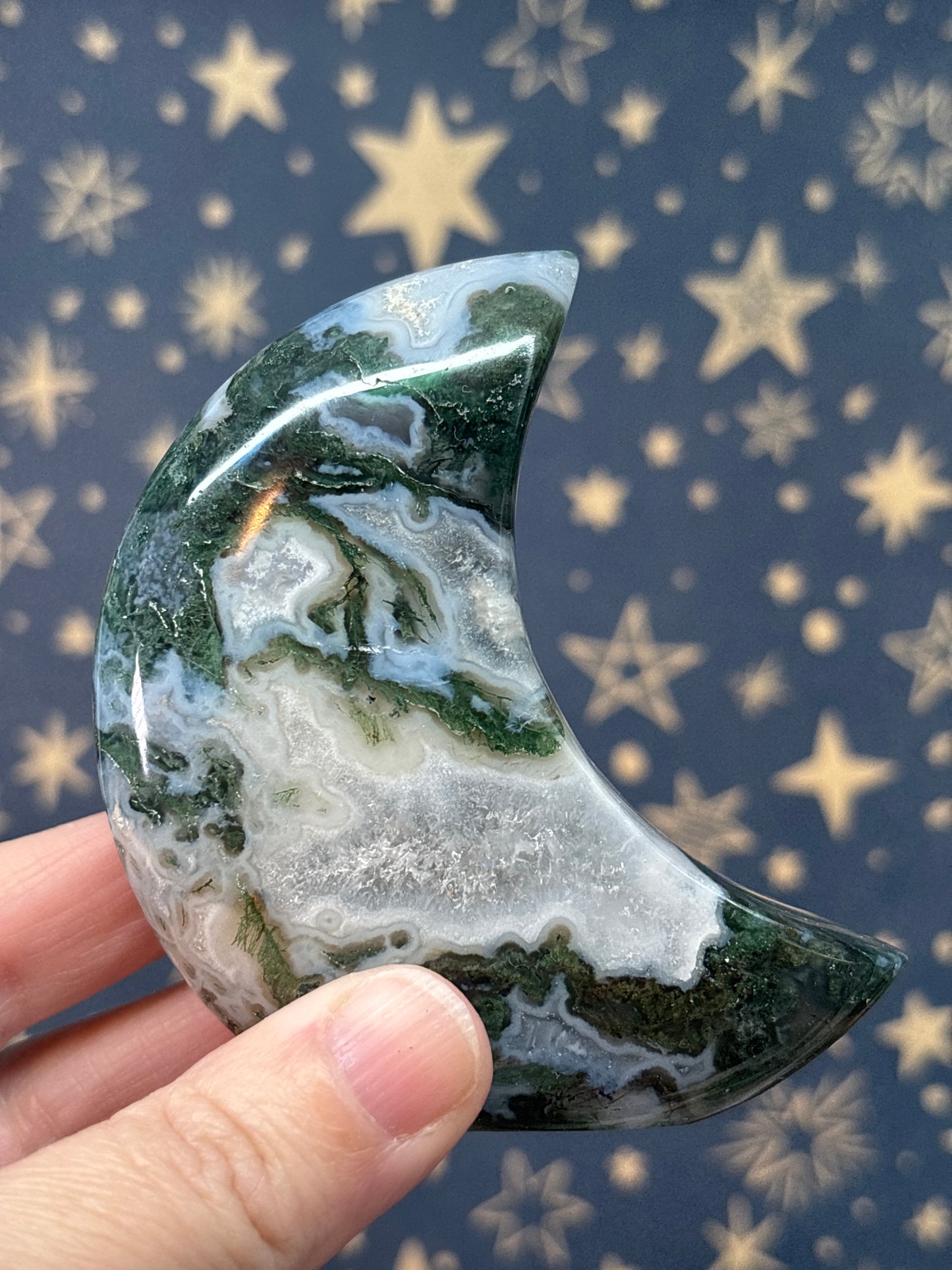Moss Agate Standing Moons (pick your own)