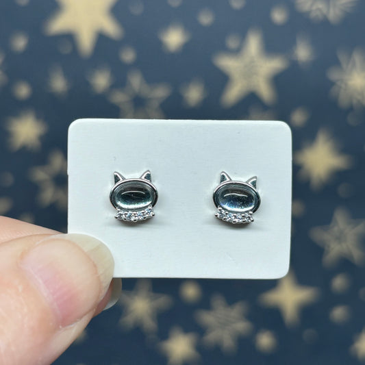 Aquamarine Cat Sterling Silver Studs