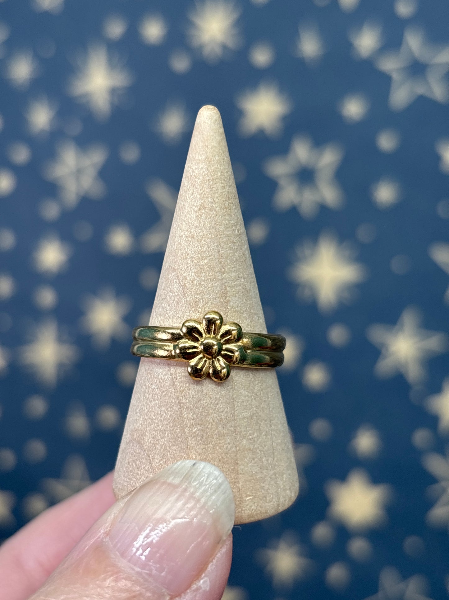 Flower 18k Gold Plated Stainless Steel Adjustable Ring