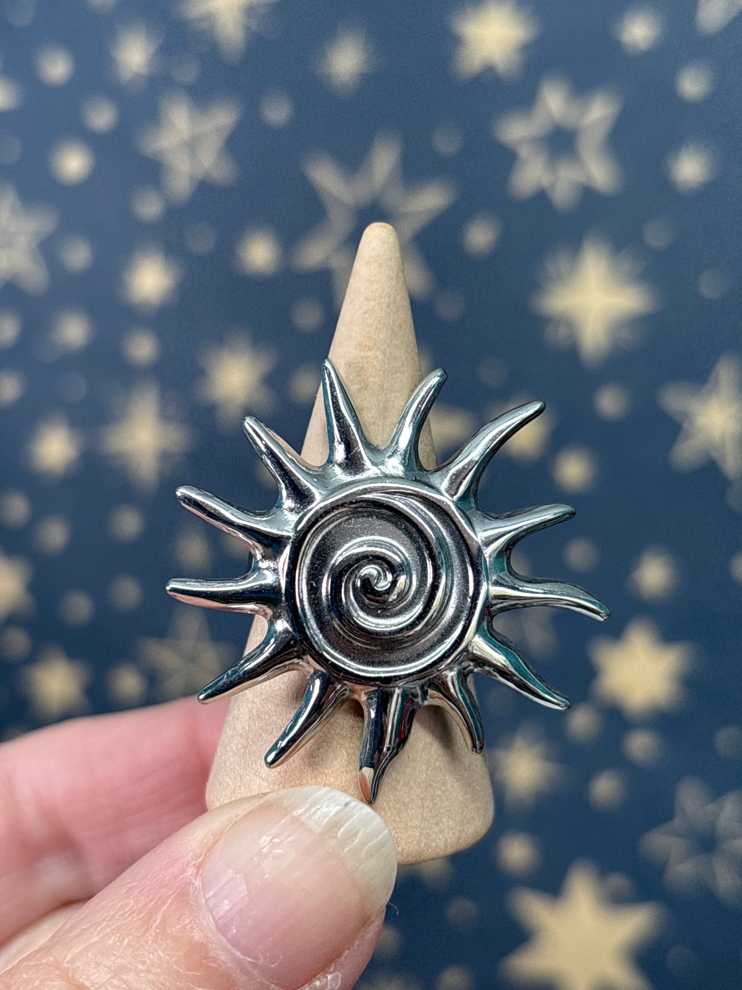 Large Sun Stainless Steel Adjustable Ring