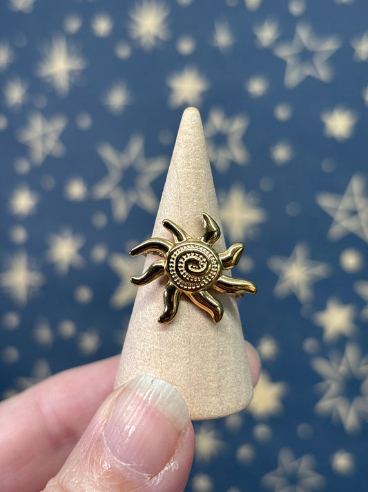 Sun 18k Gold Plated Stainless Steel Adjustable Ring