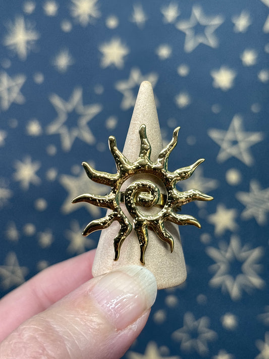 Large Spiral Sun 18k Gold Plated Stainless Steel Adjustable Ring