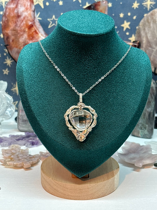 Clear Quartz Faceted Wire Wrapped Pendant