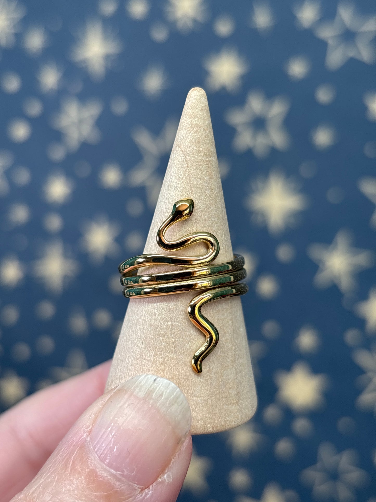 Snake 18k Gold Plated Stainless Steel Adjustable Ring a