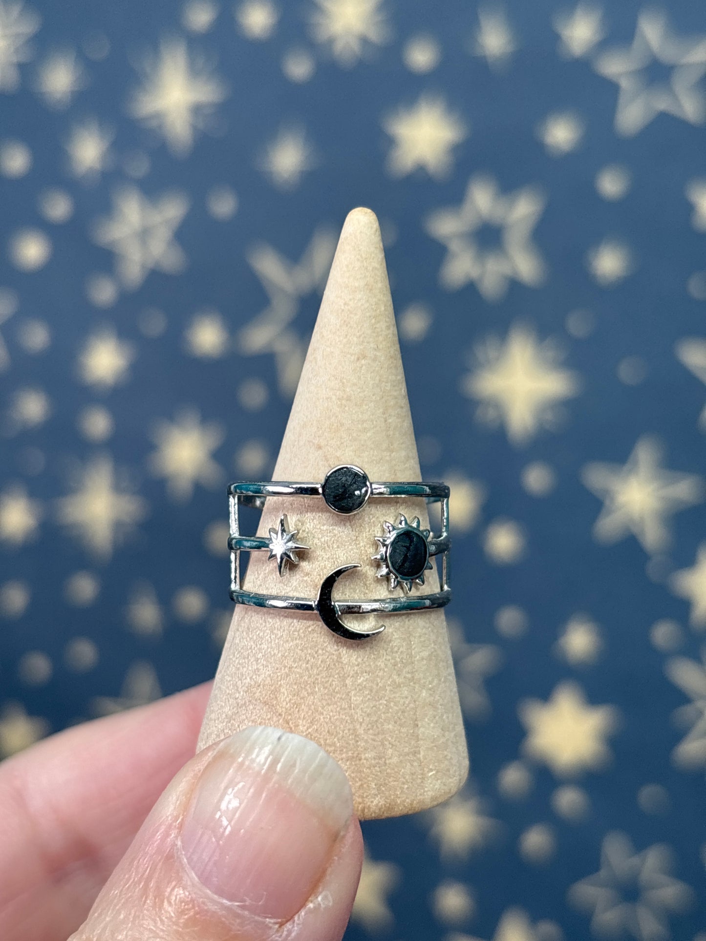 Sun/Moon/Star Stainless Steel Adjustable Ring