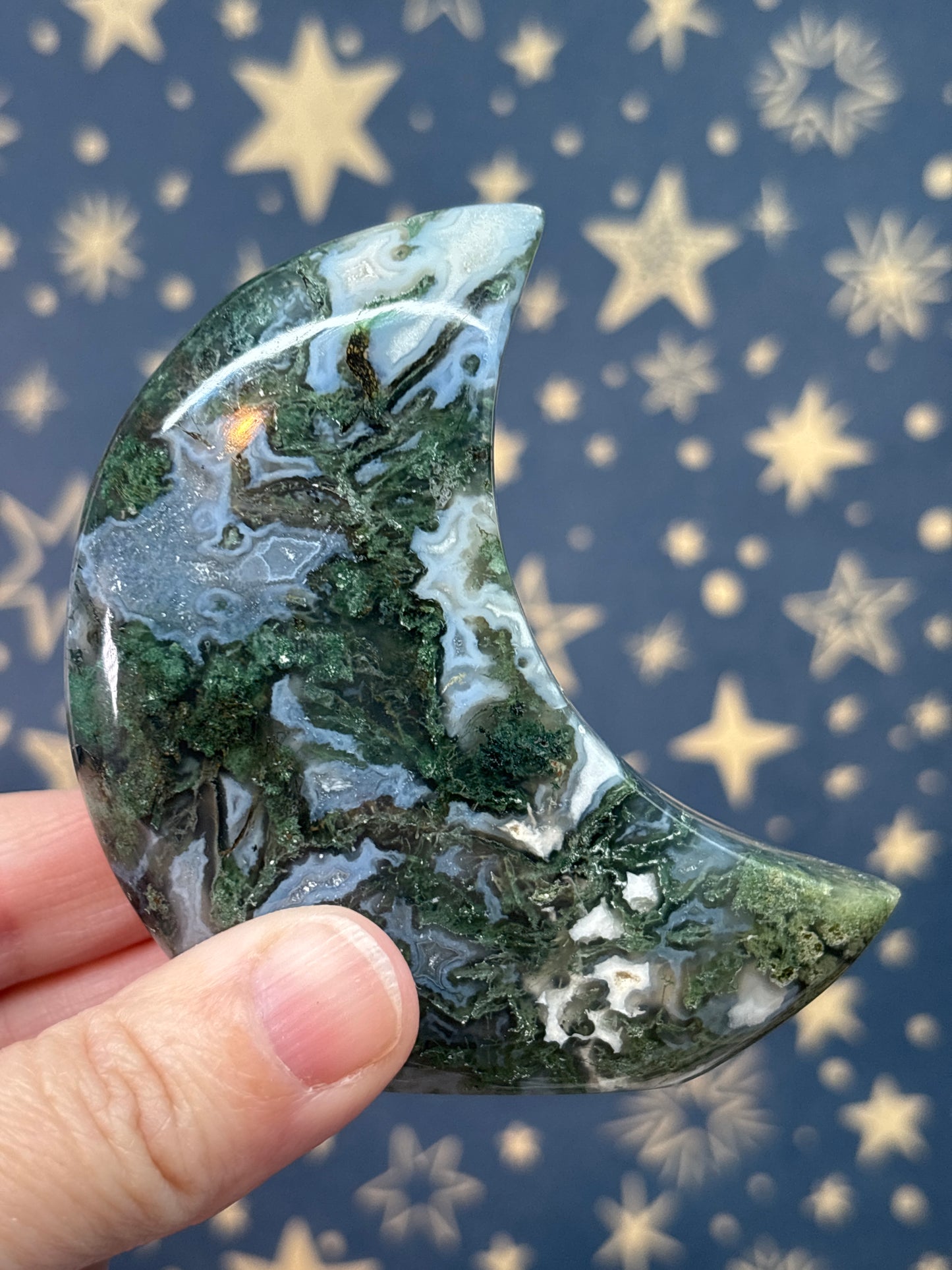 Moss Agate Standing Moons (pick your own)