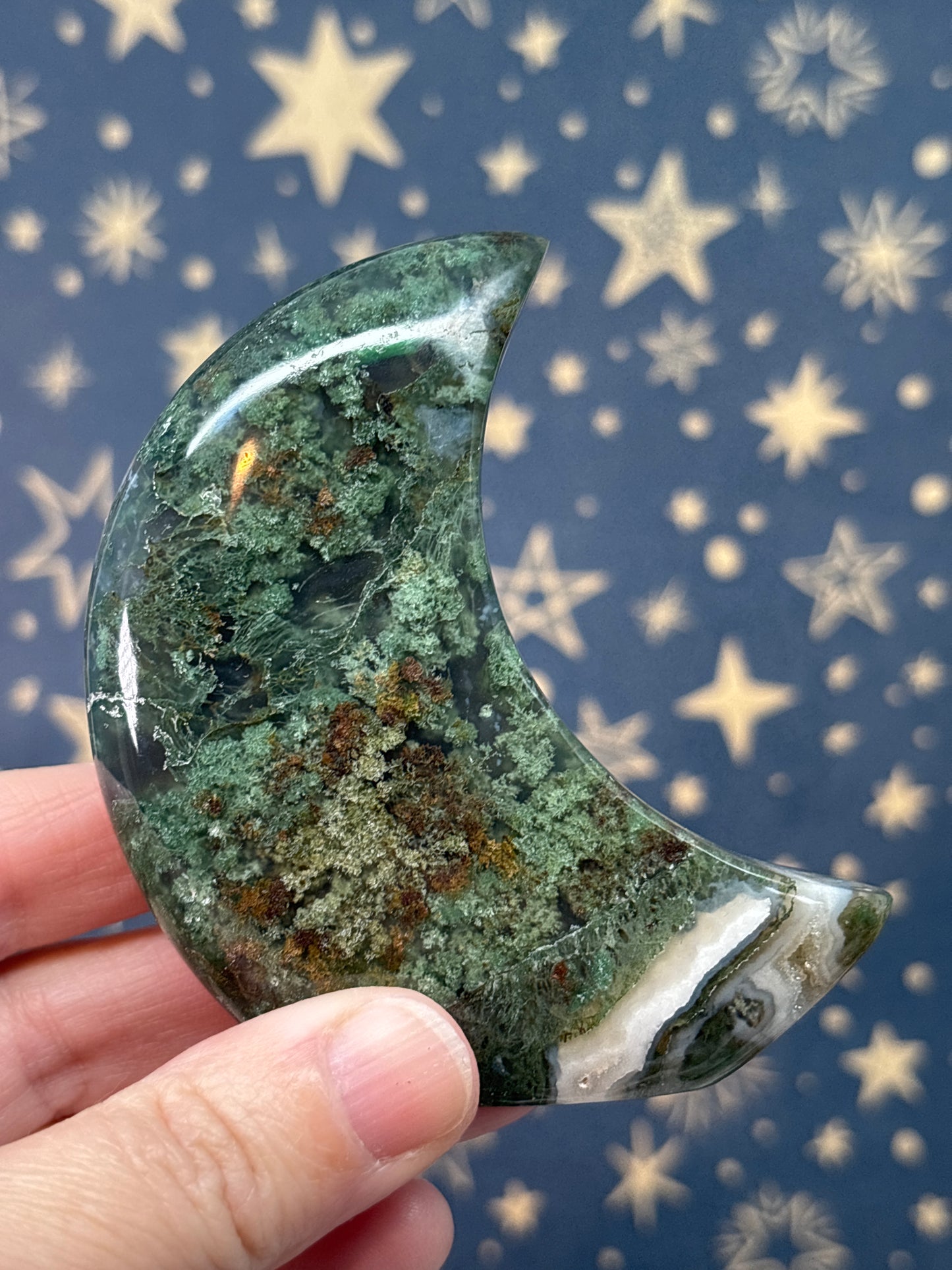 Moss Agate Standing Moons (pick your own)