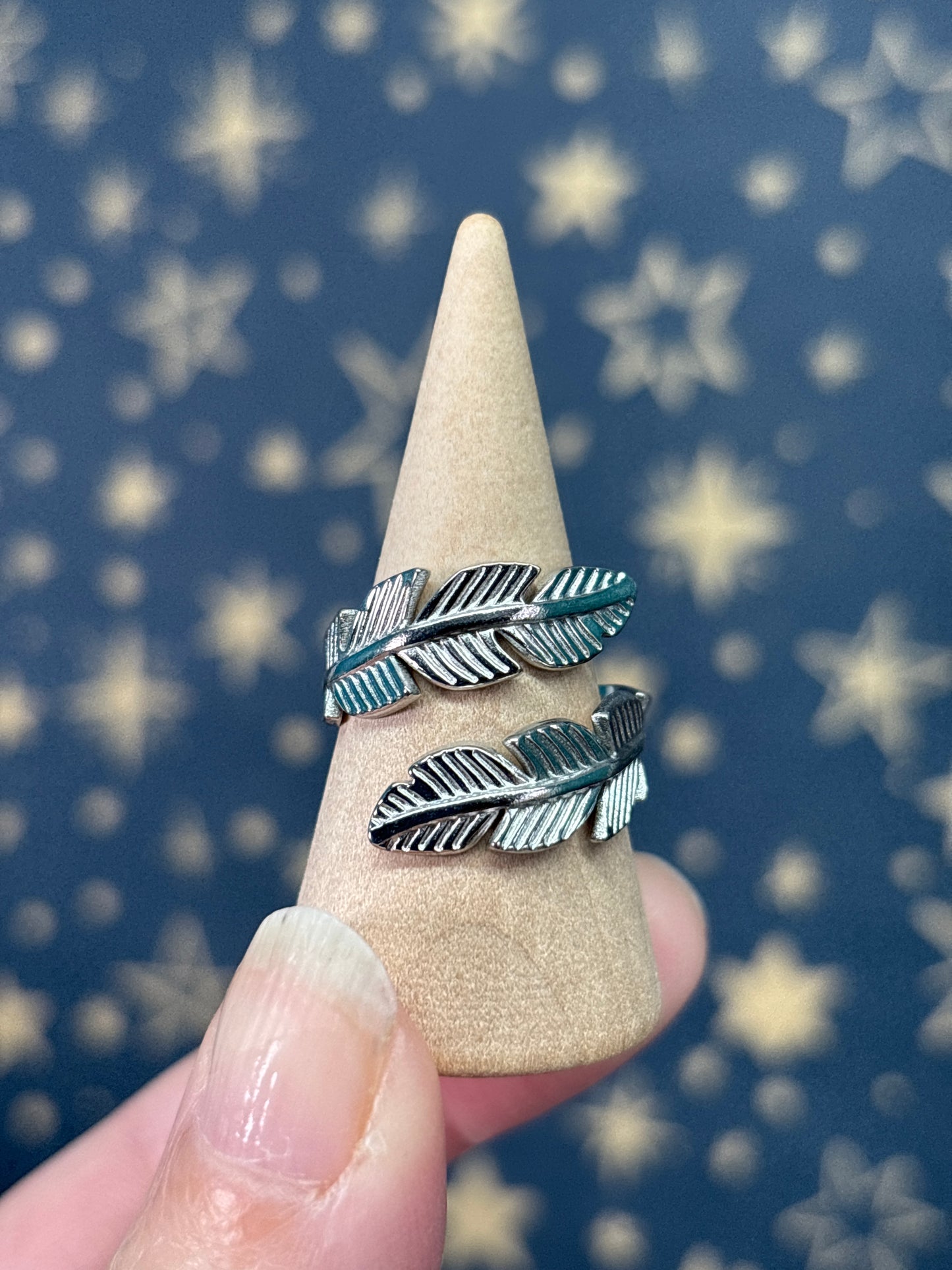 Feather Stainless Steel Adjustable Ring
