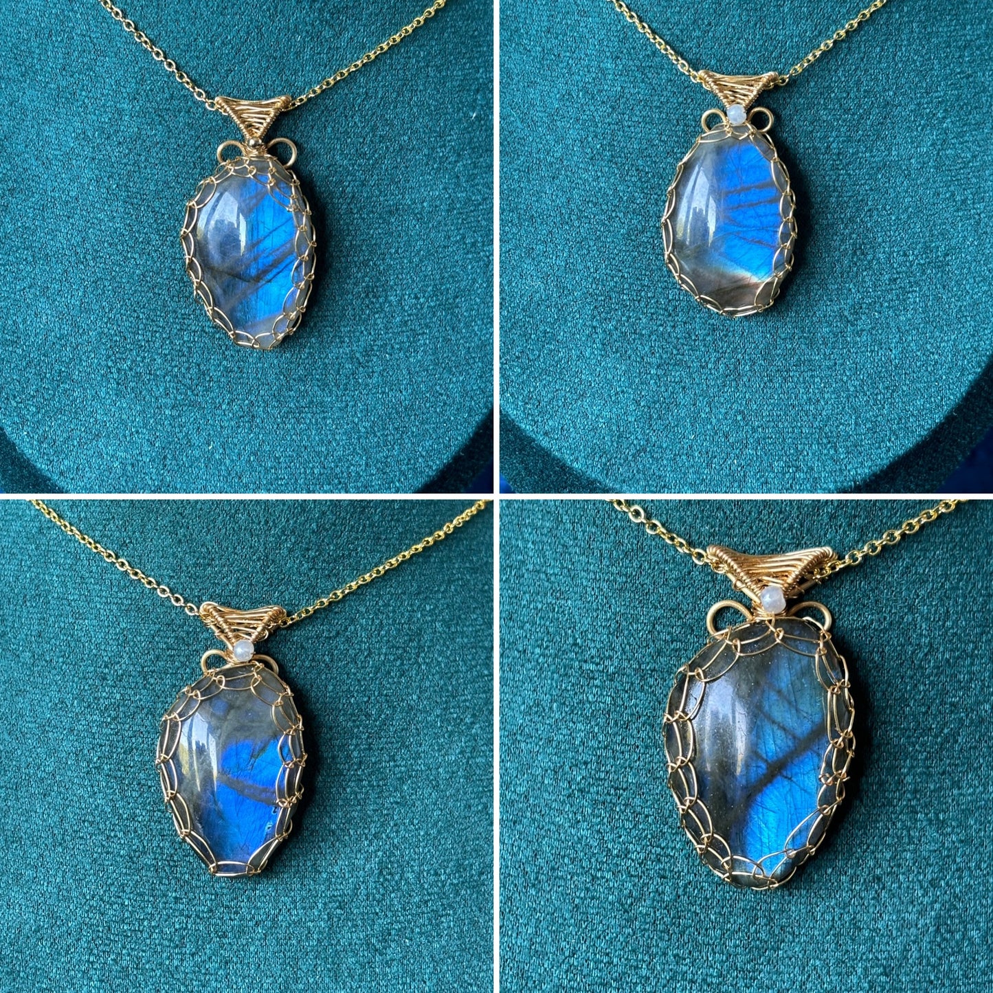 Flashy Labradorite Wire Wrapped Pendant in Gold