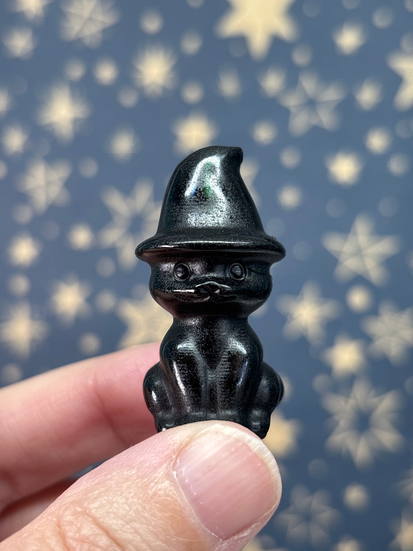 Black Obsidian Witch Cat 4cm
