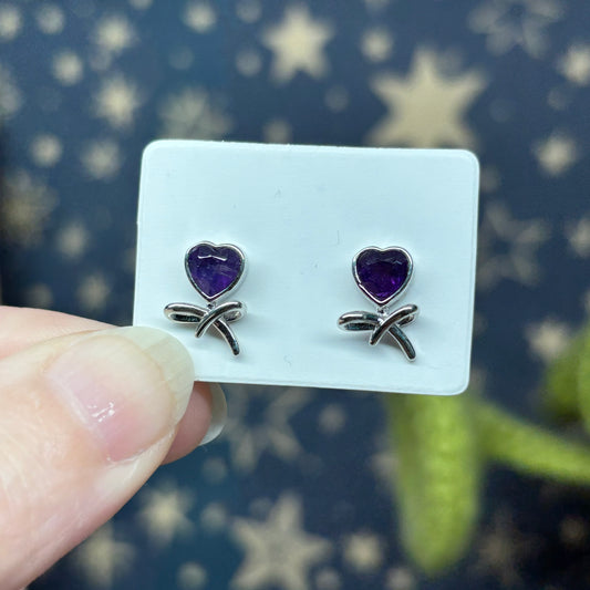 Amethyst Bow Sterling Silver Studs