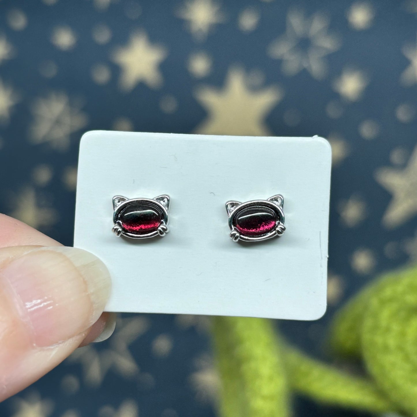 Garnet Cat Sterling Silver Studs
