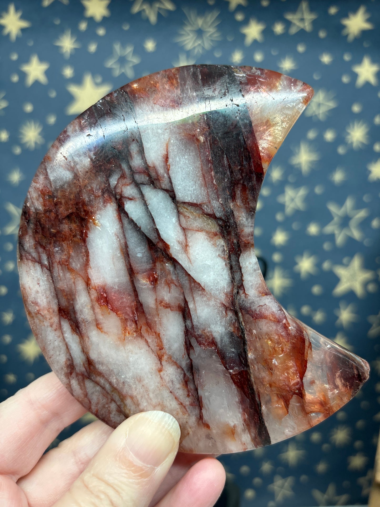 Fire Quartz Moon on Stand (a)