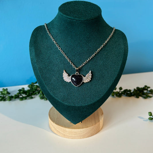 Blue Goldstone Wings Pendant/Necklace - Stainless Steel