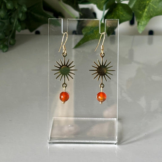 Carnelian Sun Gold Plated Stainless Steel Drop Earrings