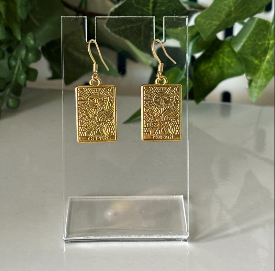 Tarot Card Dangle Earrings Gold Plated Stainless Steel