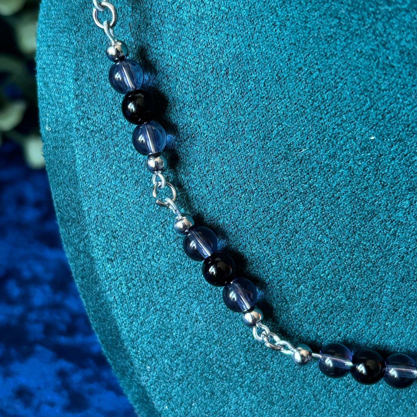 Black Onyx and Dusky Purple Glass Bead Dainty Necklace