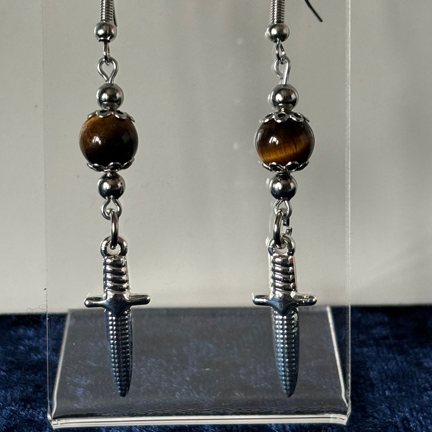 Tigers Eye Dagger Dangle Earrings