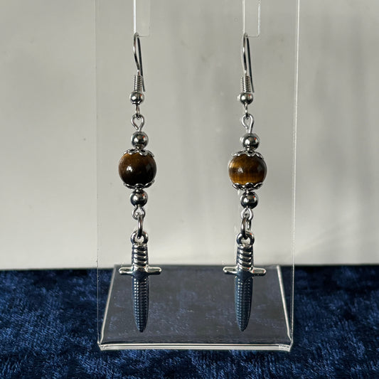Tigers Eye Dagger Dangle Earrings