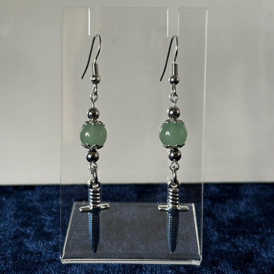 Green Aventurine Dagger Dangle Earrings