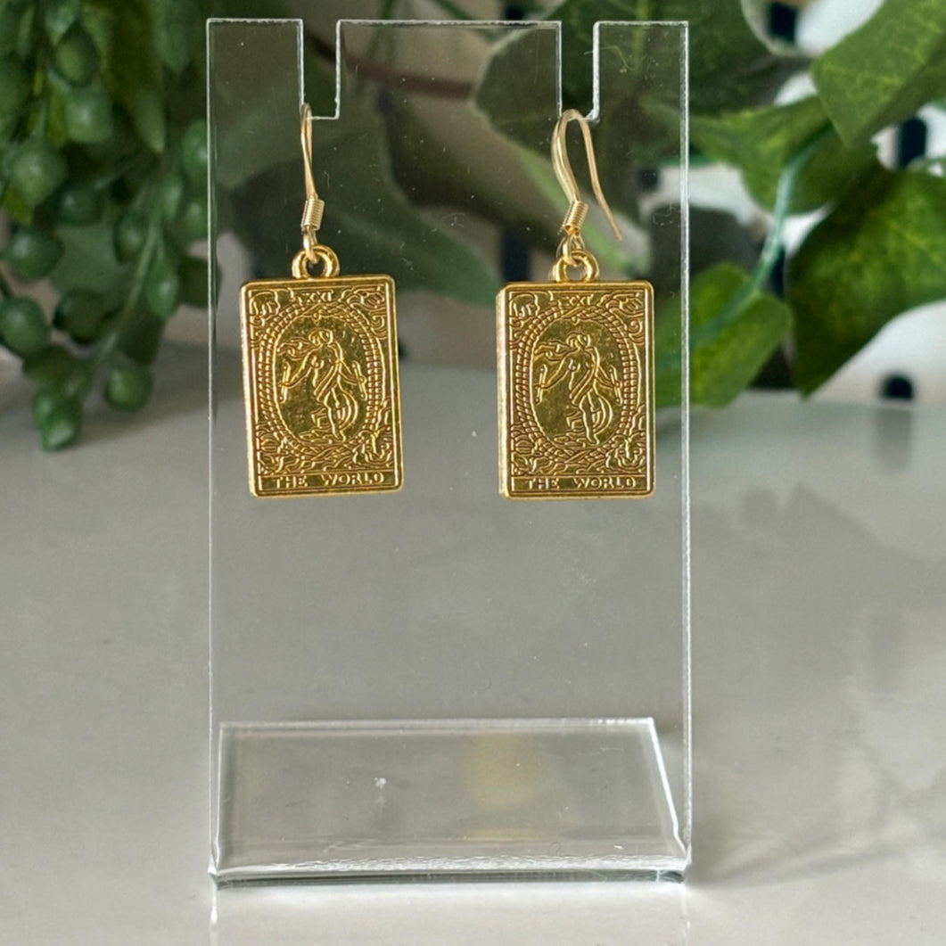 Tarot Card Dangle Earrings Gold Plated Stainless Steel