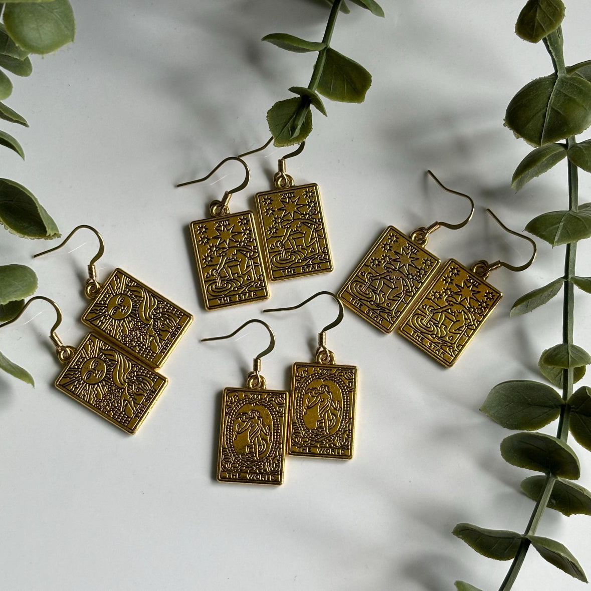 Tarot Card Dangle Earrings Gold Plated Stainless Steel