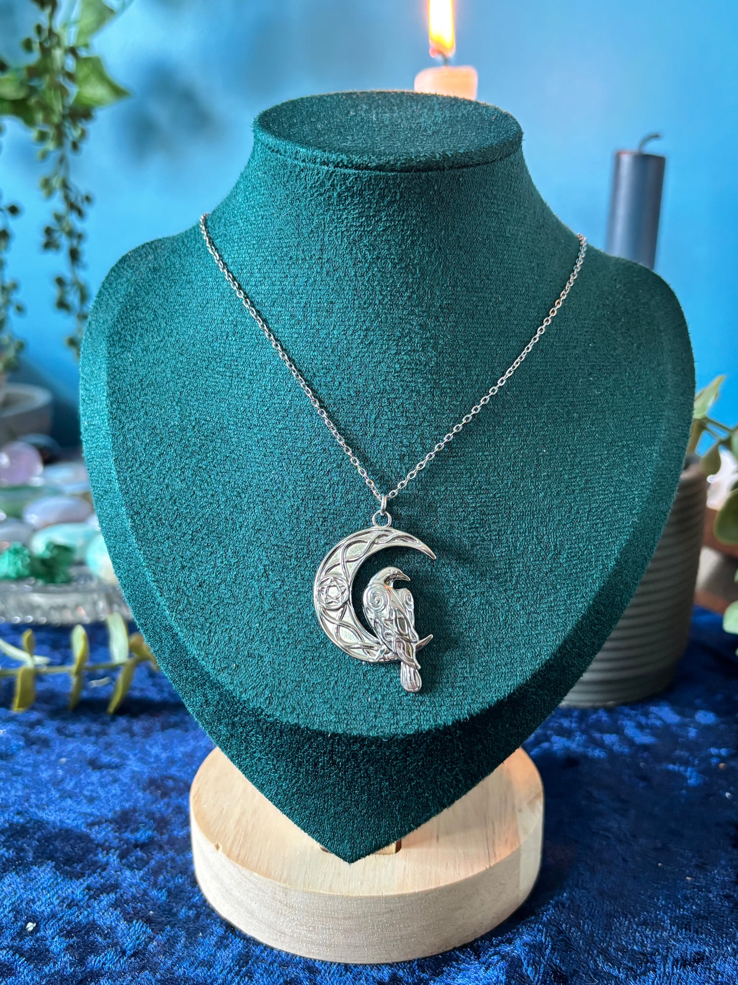 Raven Moon with Pentagram Pendant/Necklace