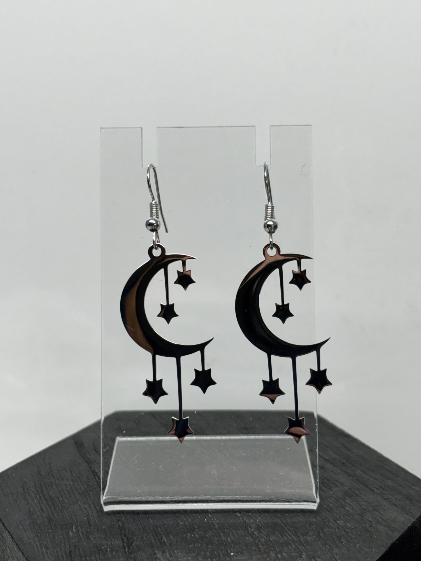 Moon Star Drop Earrings in Silver