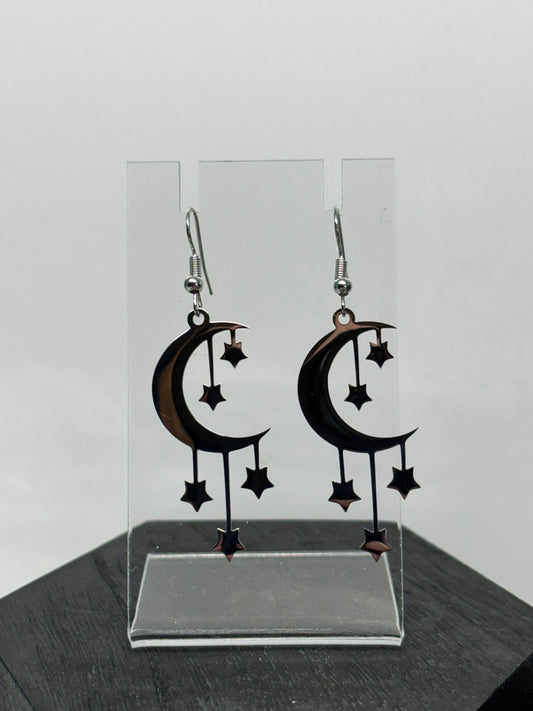Moon Star Drop Earrings in Silver