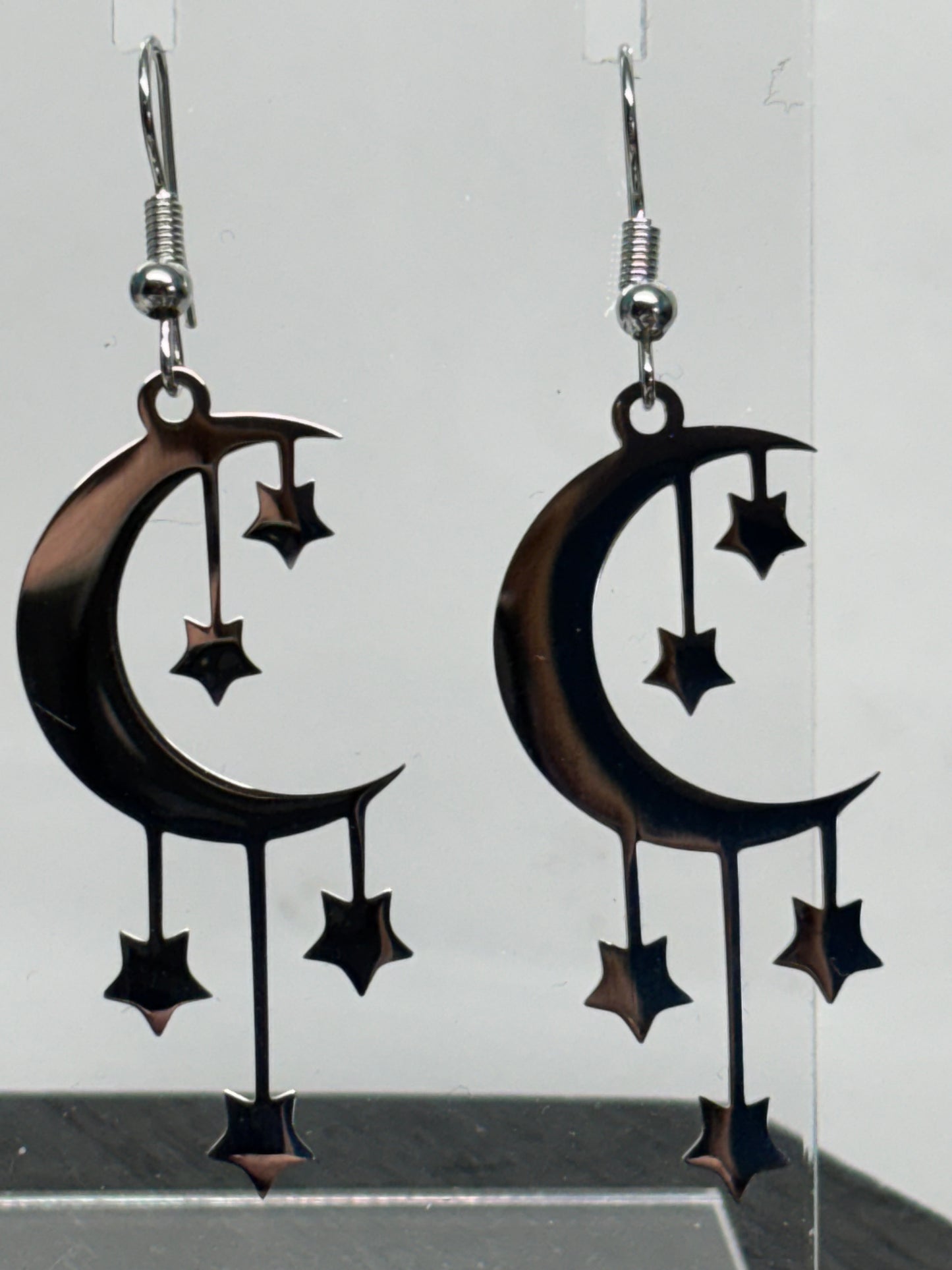 Moon Star Drop Earrings in Silver